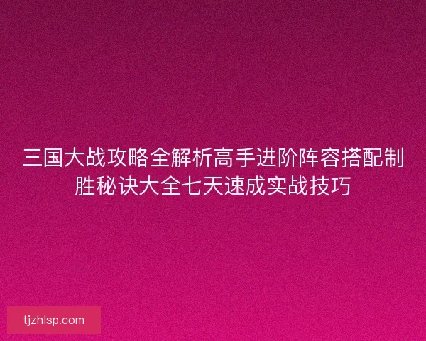 三国大战攻略全解析高手进阶阵容搭配制胜秘诀大全七天速成实战技巧 三国大战攻略全解析高手进阶阵容搭配制胜秘诀大全七天速成实战技巧