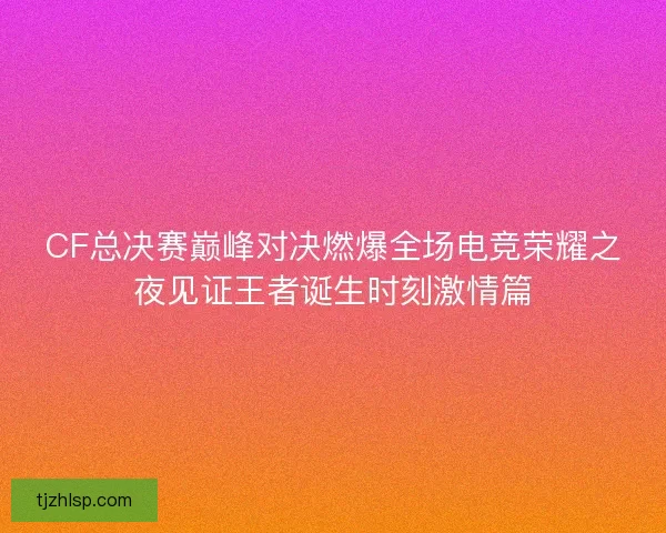 CF总决赛巅峰对决燃爆全场电竞荣耀之夜见证王者诞生时刻激情篇